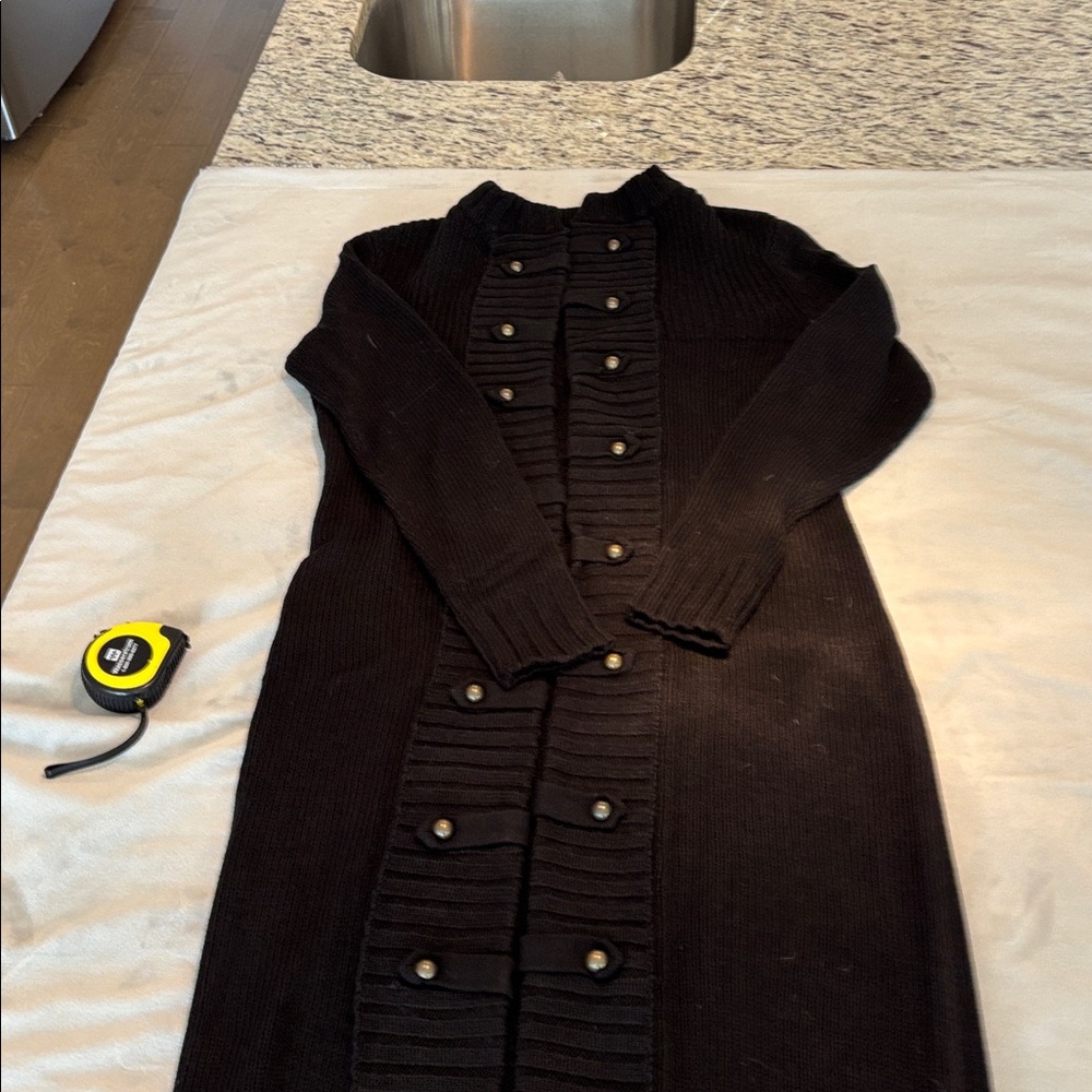 Black Button-Up Knit Sweater Coat - Picture 2 of 5